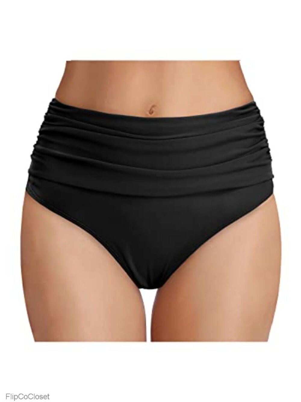 High Waist Tummy Control Ruched Bikini Bottom Full Coverage Swim Bottoms